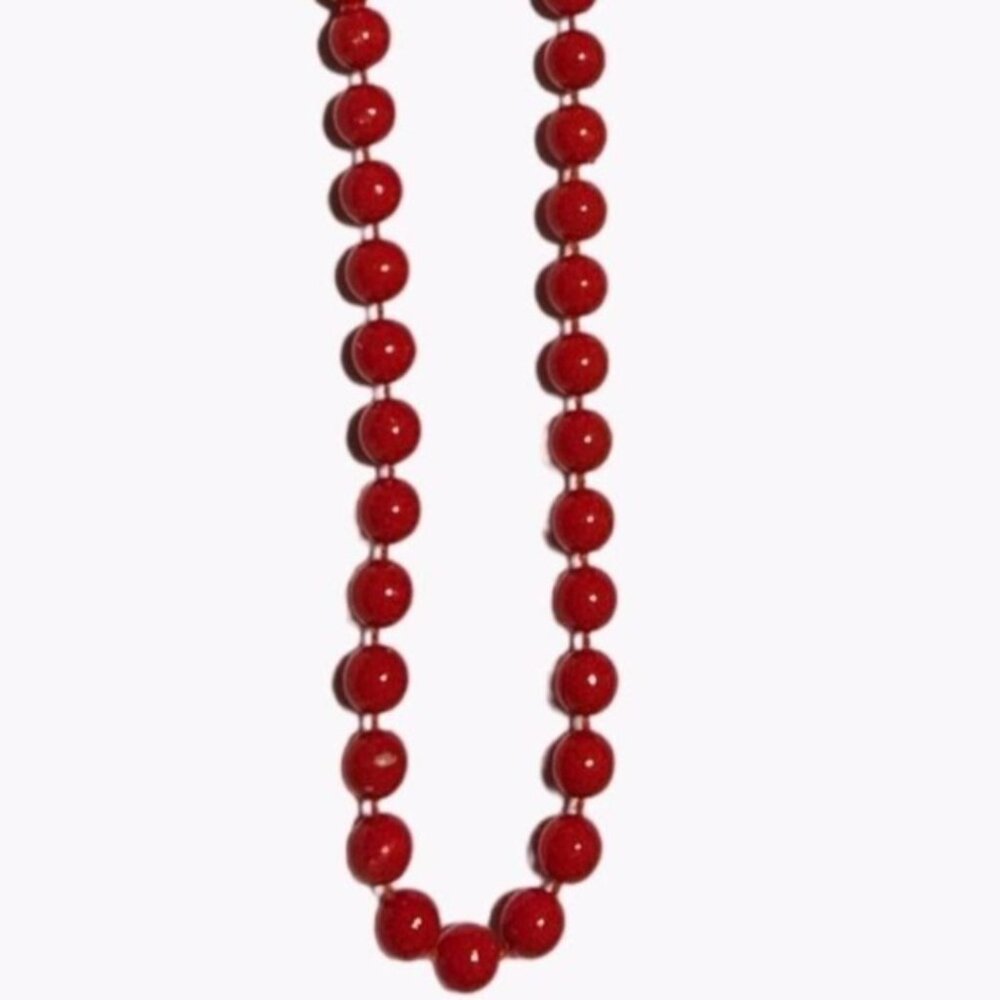 Vintage 50s 90s Cherry Red Knotted Beads Necklace Classic Minimalist Jewelry
